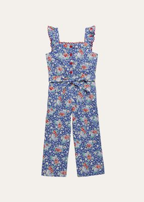 Girl's Floral-Print Wide Leg Jumpsuit, Size 4-6X