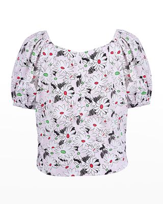 Girl's Floral Puff Sleeve Top, Size 4-12