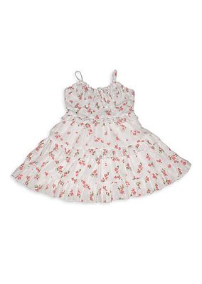 Girl's Floral Ruffle-Trim Dress