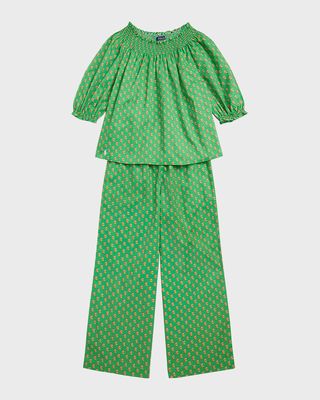 Girl's Floral Smocked Cotton Top and Pant Set, Size 7-16
