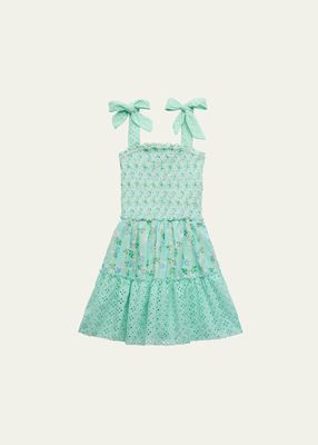 Girl's Floral Smocked Ruffle-Trim Dress, Size 4-6
