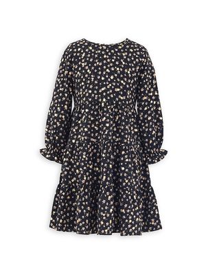 Girl's Floral Tiered Dress - Black Wilma - Size 8 - Black Wilma - Size 8