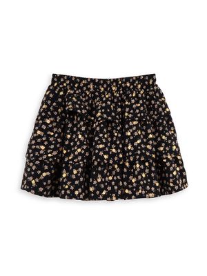 Girl's Floral Tiered Skirt - Black Wilma - Size 8 - Black Wilma - Size 8