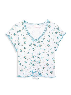 Girl's Floral Top - White Blue Floral - Size 8 - White Blue Floral - Size 8