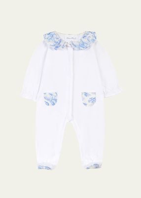 Girl's Floral-Trim Footie, Size Newborn-9M