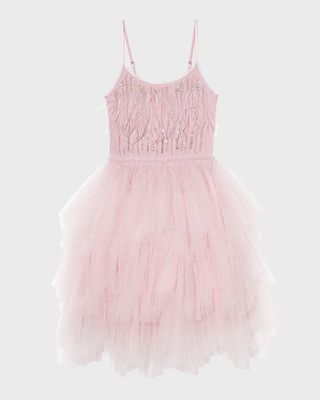 Girl's Florence Faux Fur Sequined Layered Tutu Dress, Size 2-11