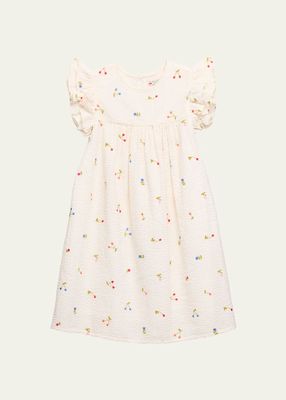 Girl's Florentine Cherry Embroidered Dress, Size 4-14