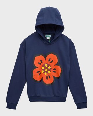 Girl's Flower & Logo-Print Hoodie, Size 6-12