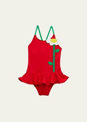 Girl's Flower Applique Swimsuit, Size 2-6X