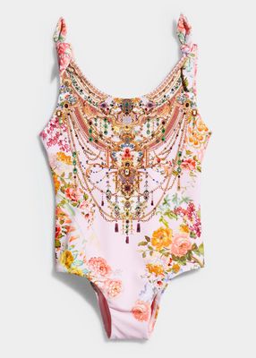 Girl's Flower Child Embellished One-Piece Swimsuit, Size 4-10