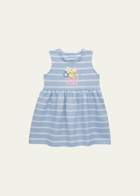 Girl's Flower Embroidered Striped Knit Dress, Size 3M-24M