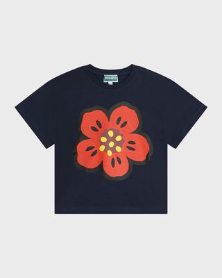 Girl's Flower Printed Jersey T-Shirt, Size 4-12