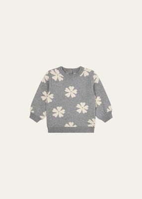 Girl's Flower Printed Wool Sweater, Size 9M-3