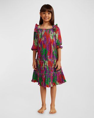 Girl's Frankie Plisse Floral Dress, Size 4-12