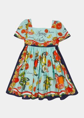 Girl's Fruit-Print A-Line Dress, Size 2-6