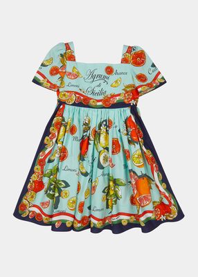 Girl's Fruit-Print A-Line Dress, Size 8-12