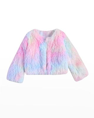 Girl's Funfetti Rainbow Faux-Fur Coat, Sizes 2-14