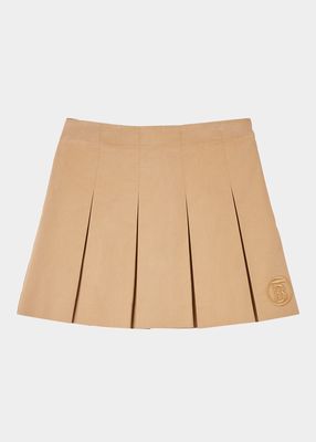 Girl's Gaya Monogram Embroidered Pleated Skirt, Size 3-14