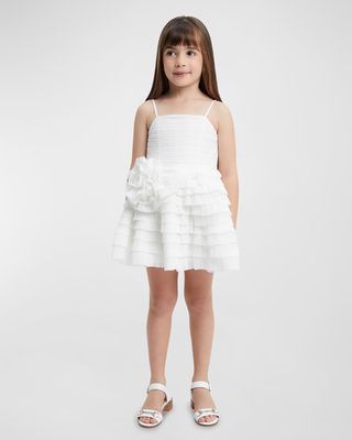 Girl's Ginger Plisse Flower Dress, Size 4-14