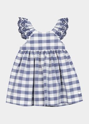 Girl's Gingham-Print Embroidered Dress, Size 6M-12M