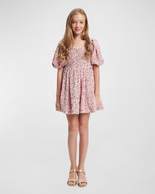 Girl's Giulia Sequin Puff Sleeve Mini Dress, Size 4-14