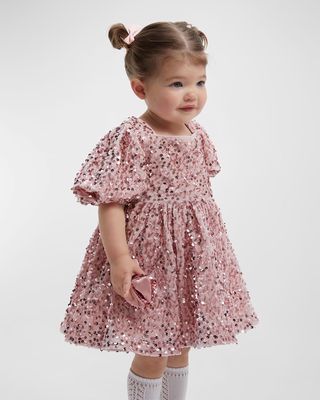 Girl's Giulia Sequin Puff Sleeve Mini Dress, Size Newborn-3