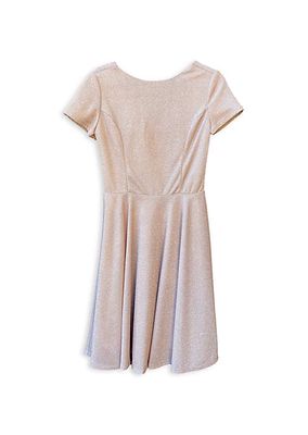 Girl's Glitter Short-Sleeve Fit-&-Flare Dress