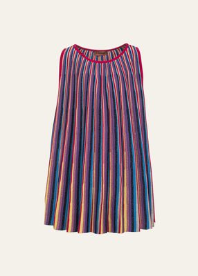 Girl's Glittery Striped Pleated Dress, Size 4-10