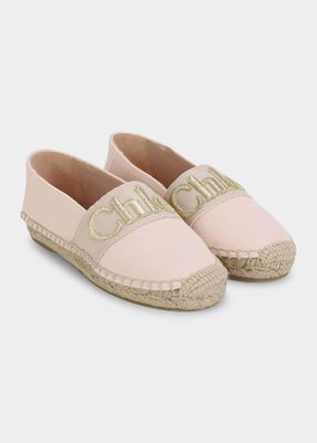 Girl's Gold Embroidered Logo Espadrilles, Size 28-35
