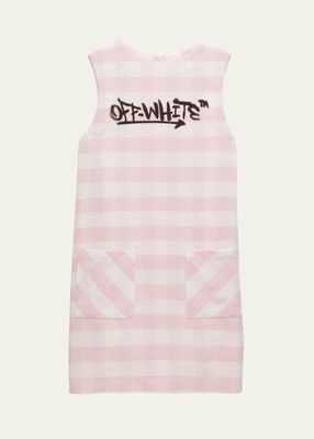 Girl's Graffiti Logo-Print Checkered Dress, Size 4-12