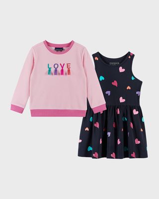 Girl's Graphic Crewneck Sweatshirt And Dress Set, Size 2-6X