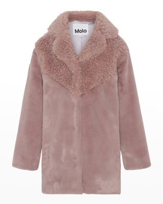 Girls' Haili Super Soft Faux Fur Jacket with Combo Collar, Size 8-12