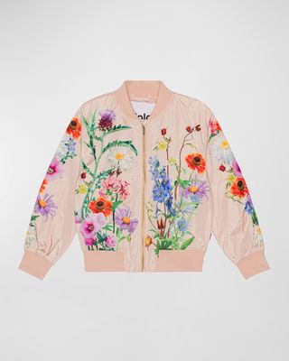 Girl's Haliva Floral-Print Bomber Jacket, Size 4-6