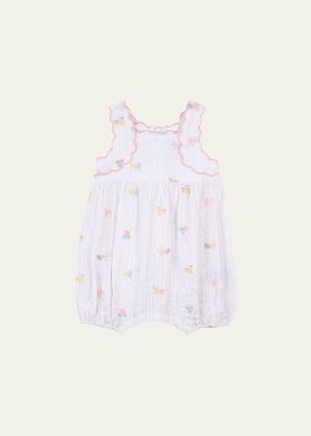 Girl's Hand Embroidered Floral-Print Bubble Romper, Size 3M-1