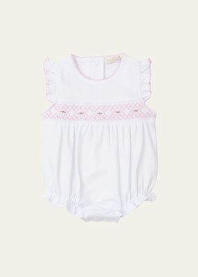 Girl's Hand-Smocked Bubble Playsuit, Size Newborn-9M