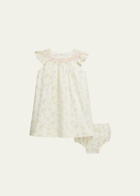 Girl's Hand Smocked Floral-Print Dress W/ Bloomers And Headband, Size 6M-24M
