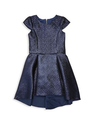 Girl's Hannah Metallic Brocade Dress - Navy - Size 10 - Navy - Size 10