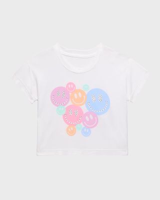 Girl's Happy Face Graphic-Print Short-Sleeve T-Shirt, Size S-XL