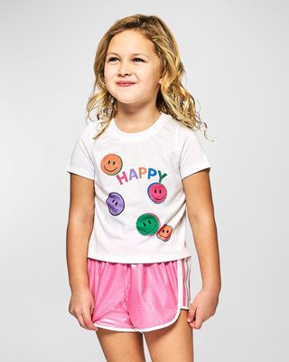 Girl's Happy Face Graphic T-Shirt, Size 7-10