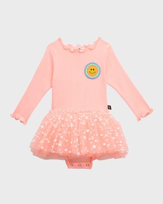 Girl's Happy Face Patched Tutu Dress, Size 3M-18M