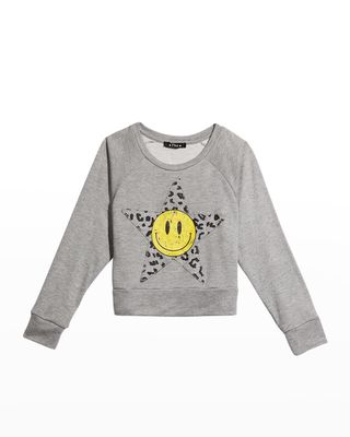 Girl's Happy Face Star Sweatshirt, Size 4-6