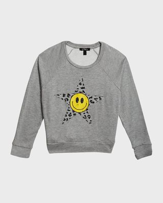 Girl's Happy Face Star Sweatshirt, Size S-XL