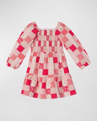 Girl's Hattie Tiered Patchwork-Print Dress, Size 2-14