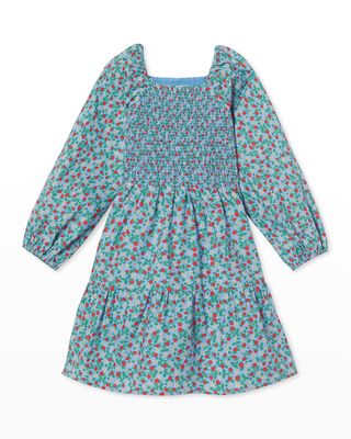 Girl's Hattie Tiered Strawberry-Print Dress, Size 2-14