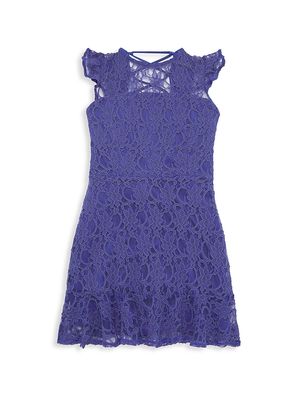 Girl's Hazel Lace Dress - Blue - Size 10 - Blue - Size 10