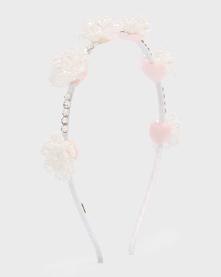 Girl's Headband W/ 3D Crystal Beaded Flowers