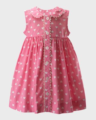 Girl's Heart Button-Front Dress with Bloomers, Size 6M-24M
