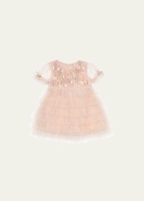 Girl's Heart Of Glass Embellished Tiered Ruffle Dress, Size Newborn-24M