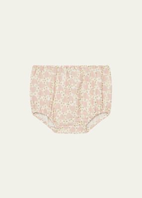 Girl's Heart-Print Cotton Baby Bloomers, Size 6M-3