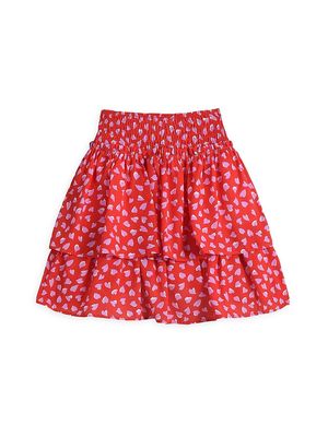 Girl's Heart Print Tiered Skirt - Red Mia - Size 8 - Red Mia - Size 8